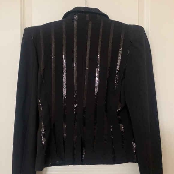 Black sequin striped double breasted blazer - Picture 3 of 6